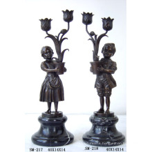 Candleholder Statue Girl Boy Bronze Sculpture Tpm-217 / 218